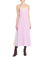 Silk Lace-Accented Midi-Dress