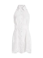 Domino Eyelet Cotton Mini-Shirtdress