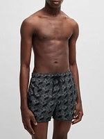 Seasonal-Print Swim Shorts with Round Hem