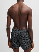 Seasonal-Print Swim Shorts with Round Hem