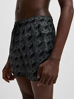 Seasonal-Print Swim Shorts with Round Hem