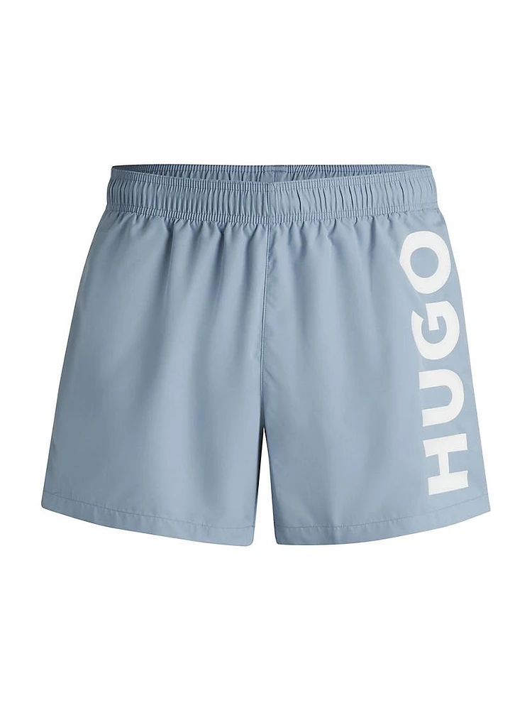 Quick-Dry Swim Shorts with Vertical Logo Print