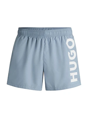 Quick-Dry Swim Shorts with Vertical Logo Print