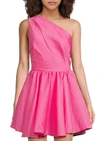 Jo Jacquard One-Shoulder Minidress