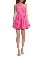 Jo Jacquard One-Shoulder Minidress