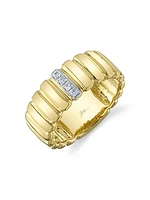 Kate 14K Yellow Gold & 0.07 TCW Diamond Fluted Band