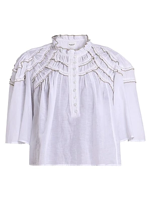 Carmen Cotton-Blend Ruffle Top