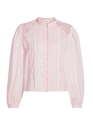 Greicy Lace-Trimmed Cotton Blouse