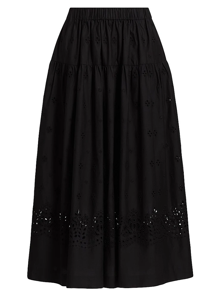 Jay Embroidered Cotton Midi-Skirt