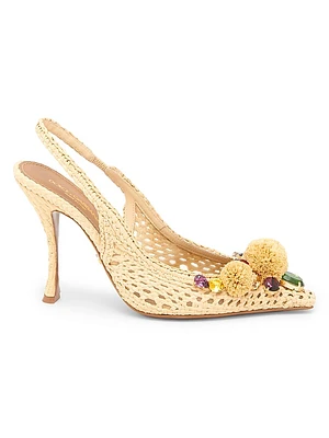 Flower-Detailed Woven Slingback Pumps