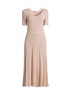 Fit & Flare Soft Rib-Knit Midi-Dress