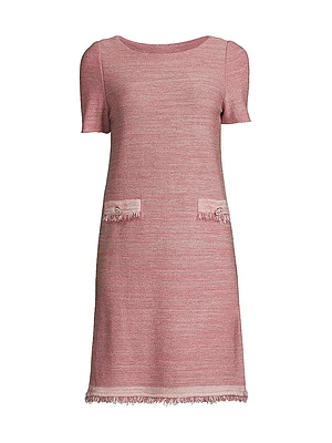 Fringe Trim Melange Knit Shift Dress