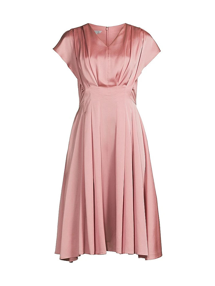 Charmeuse Flutter-Sleeve Dress