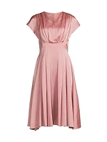 Charmeuse Flutter-Sleeve Dress