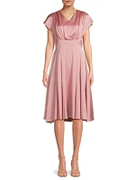 Charmeuse Flutter-Sleeve Dress