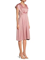 Charmeuse Flutter-Sleeve Dress