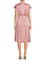Charmeuse Flutter-Sleeve Dress
