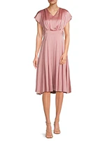 Charmeuse Flutter-Sleeve Dress