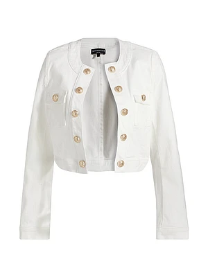 Valentina Stretch Denim Collarless Crop Jacket