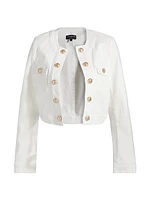 Valentina Stretch Denim Collarless Crop Jacket