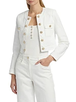 Valentina Stretch Denim Collarless Crop Jacket