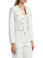 Valentina Stretch Denim Collarless Crop Jacket