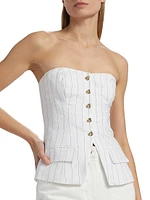 Quinn Pinstripe Linen-Blend Strapless Vest
