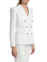 Arielle Pinstriped Linen-Blend Double-Breasted Blazer