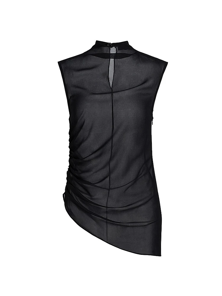 Ruched Sheer Georgette Top