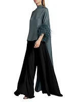 Feather-Trimmed Silk Twill High-Low Top