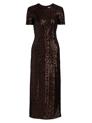 Stretch Sequined Short-Sleeve Midi-Dress