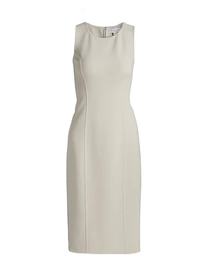 Virgin Wool-Blend Crewneck Sheath Midi-Dress