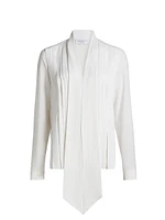 Silk Pleated Tieneck Blouse