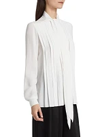 Silk Pleated Tieneck Blouse
