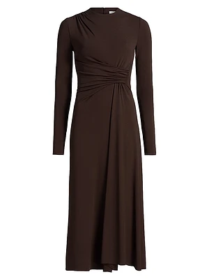 Stretch-Jersey Draped Midi-Dress
