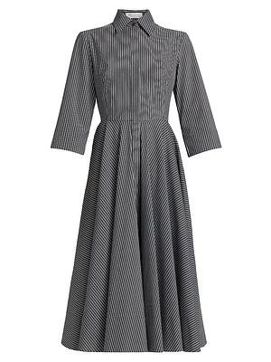 Striped Cotton-Blend Belted Midi-Shirtdress