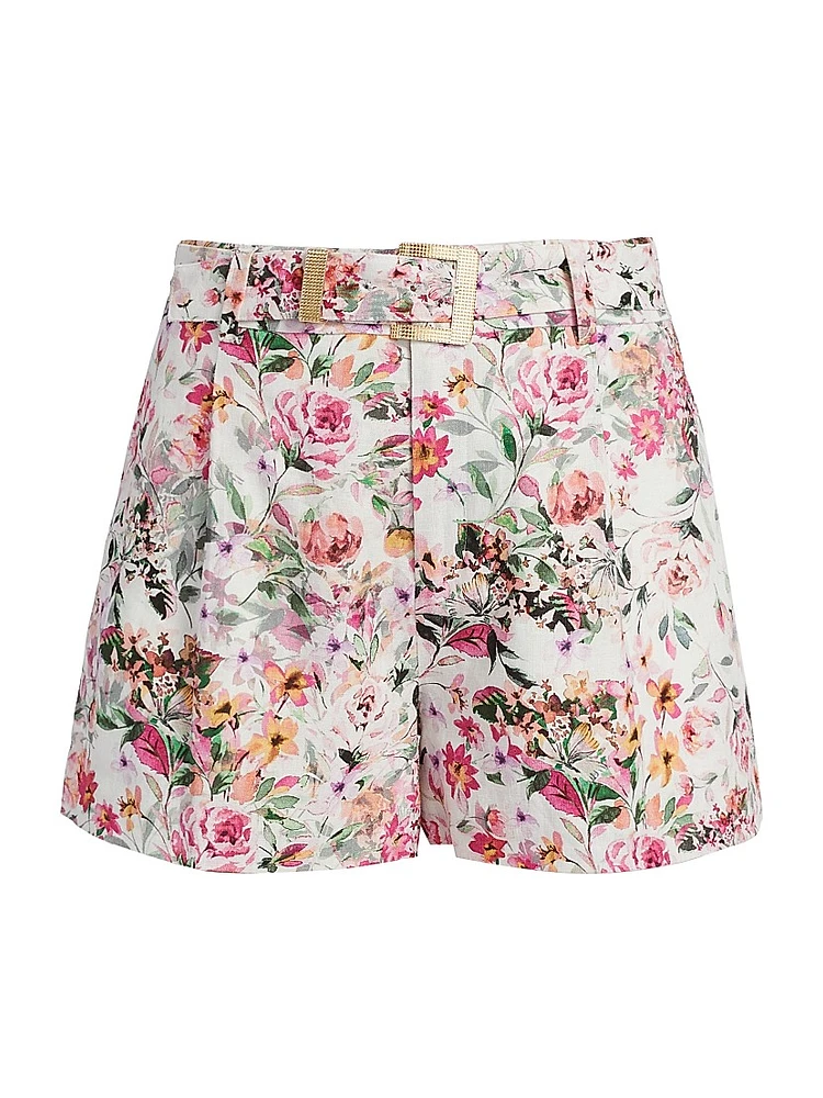 Glenn Floral Linen-Blend Belted Tailored Shorts