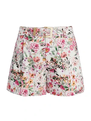 Glenn Floral Linen-Blend Belted Tailored Shorts
