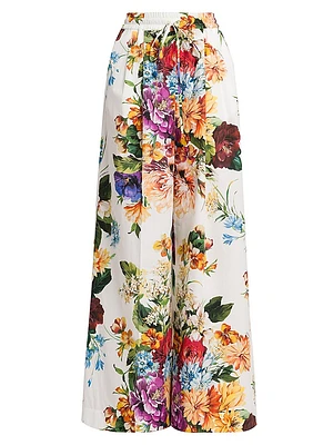 Rafia Fiori Floral Pleated Wide-Leg Pants