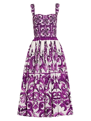 Majolica Print Poplin Midi-Dress