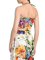 Rafia Fiori Floral Bow Cut-Out Cropped Top