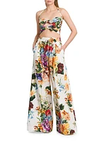 Rafia Fiori Floral Bow Cut-Out Cropped Top