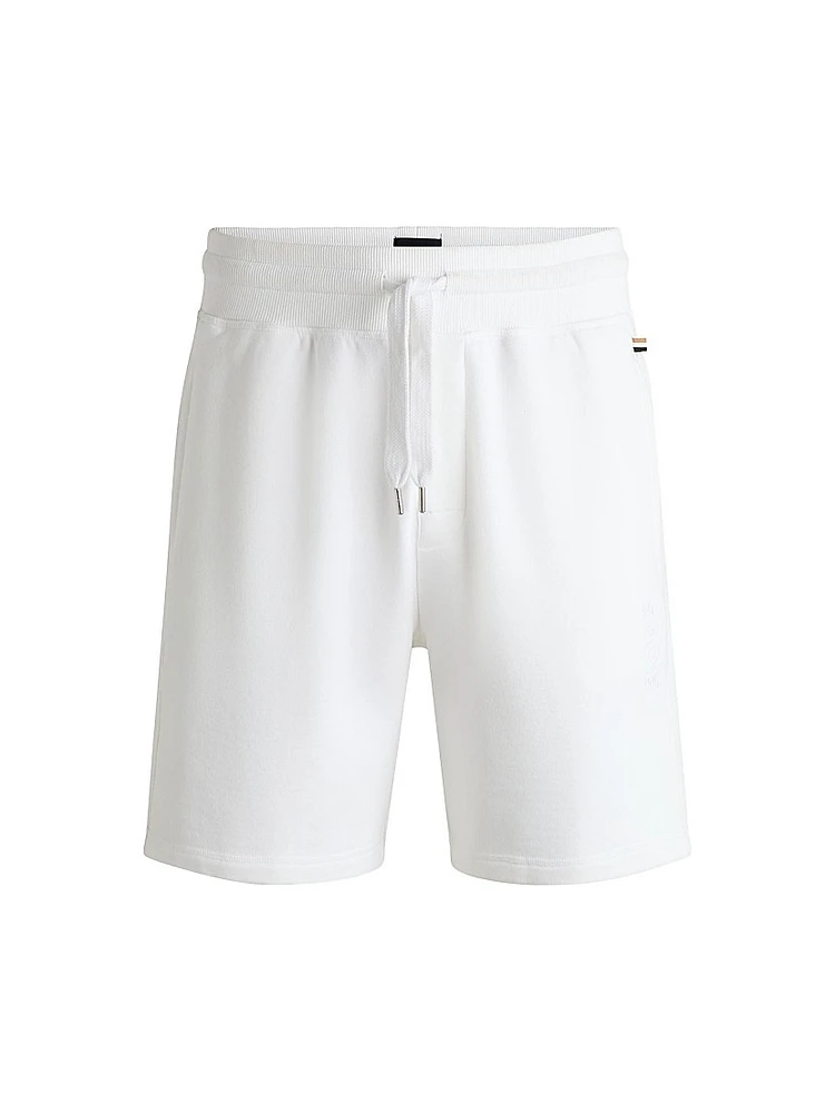 Cotton-Terry Shorts with Outline Logo Embroidery
