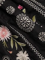 Della Floral-Embroidered Linen Mixed-Media Midi-Dress
