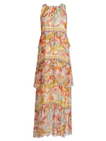 Karina Floral Silk Tiered Maxi Dress