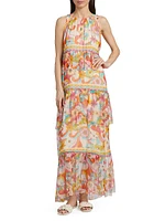 Karina Floral Silk Tiered Maxi Dress