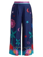 Julissa Celestial Print Silk-Blend Crop Pants