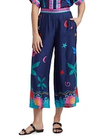 Julissa Celestial Print Silk-Blend Crop Pants