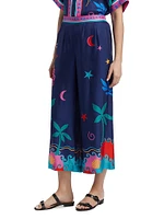 Julissa Celestial Print Silk-Blend Crop Pants