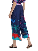 Julissa Celestial Print Silk-Blend Crop Pants